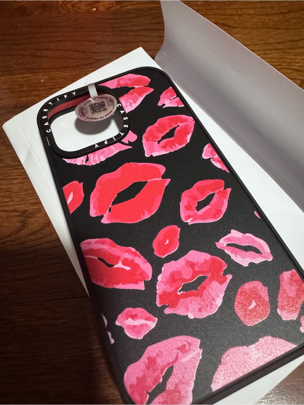 Casetify Black Phone Case with Pink & Red Kiss Print- Iphone 15 Pro max